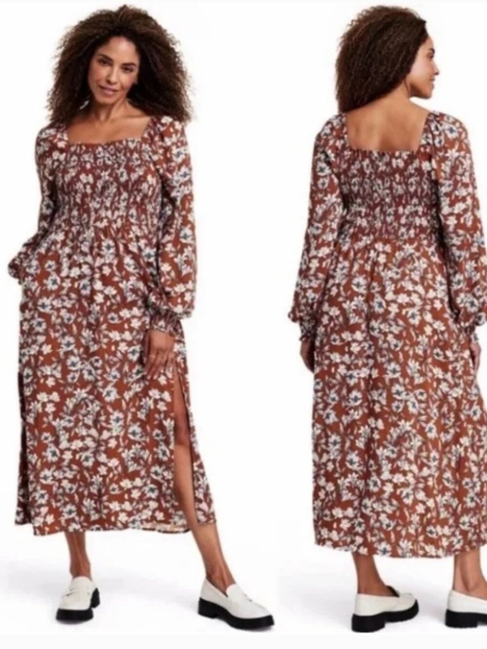 LA LIGNE X TARGET Smocked Bodice Square Neck Midi Floral Print Dress Large Boho